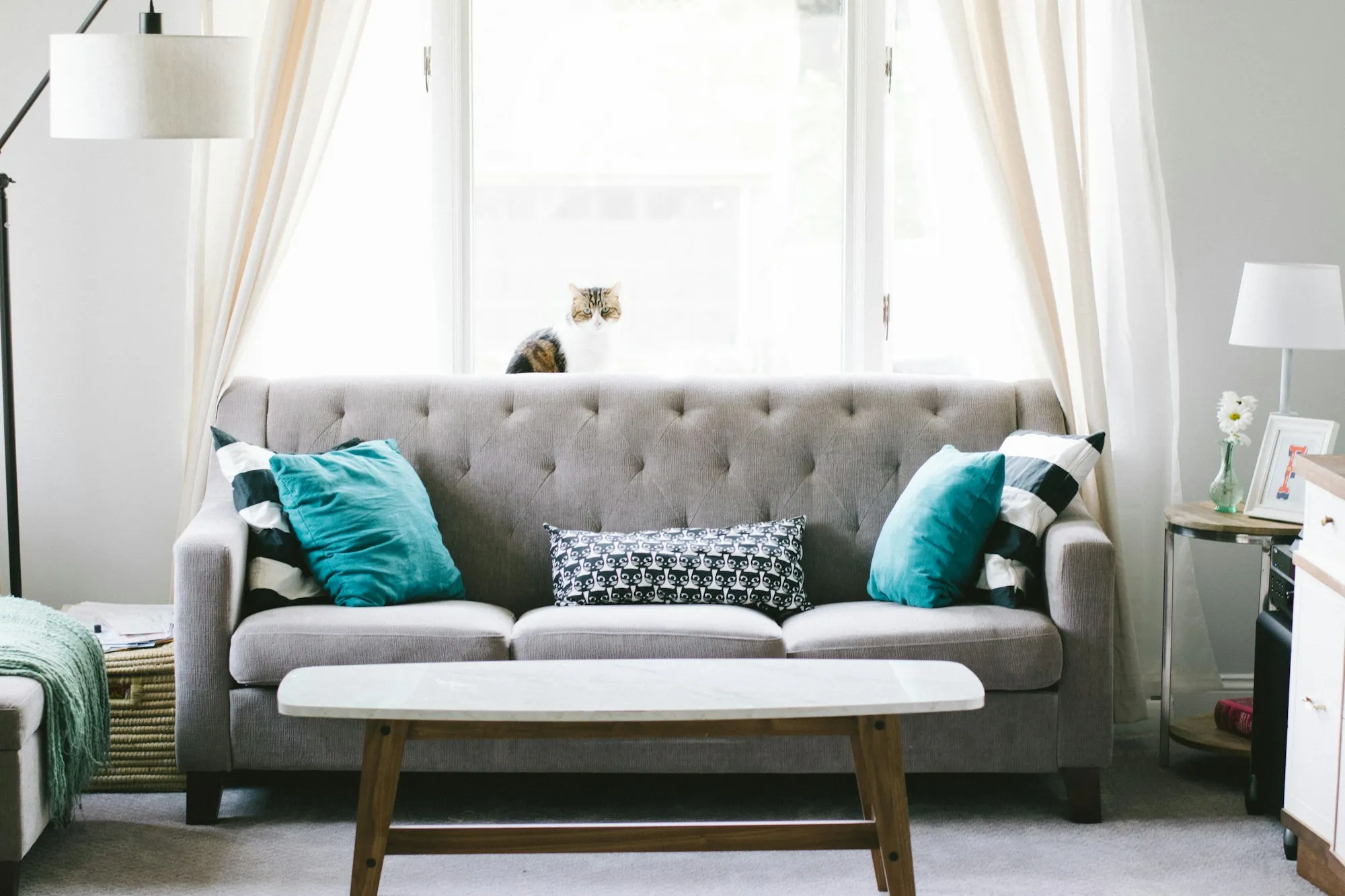 Living room with a sofa chair and wooden table